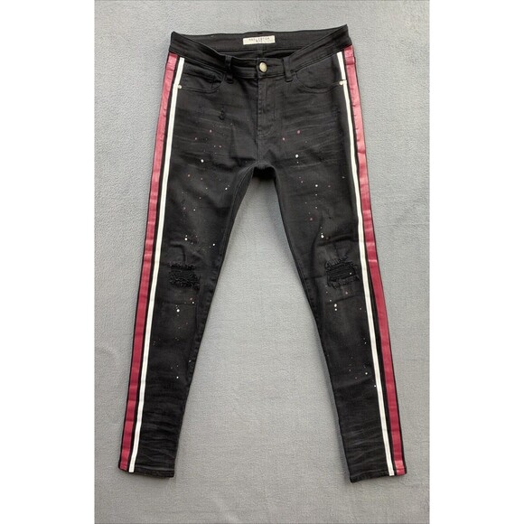 Reelistik NYC Denim Jeans Men's Size 32 Black Wash Racerstripe Paint Splash - Picture 1 of 16